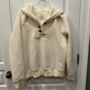 Lucky Brand Women’s Cream/Off White Sherpa Button Detail Hoodie/Pullover Sz S/P